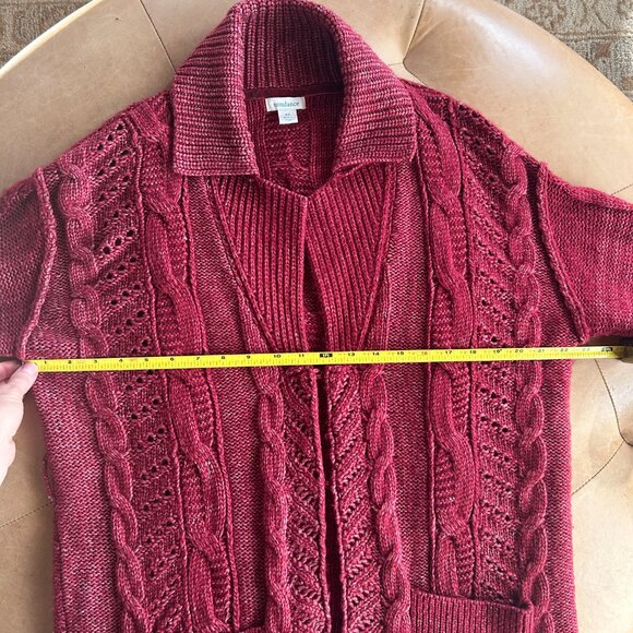 Sundance Boho Cable Knit Cardigan Coat Fringe Wool Cotton Blend, Women's XS - Picture 12 of 15